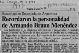 Recordaron la personalidad de Armando Braun Menéndez  [artículo].