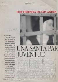 Sor Teresita de Los Andes una santa para la juventud  [artículo] Bárbara Brain.
