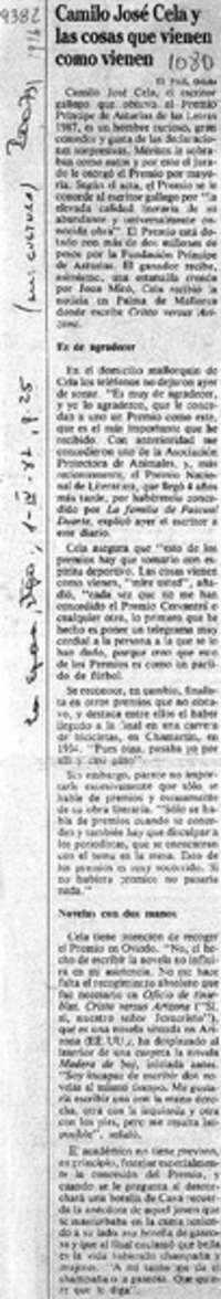 Camilo José Cela y las cosas que vienen como vienen  [artículo].