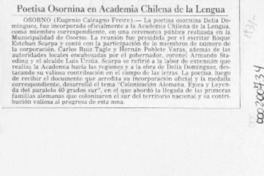 Poetisa osornina en Academia Chilena de la Lengua  [artículo] Eugenio Calcagno Freire.