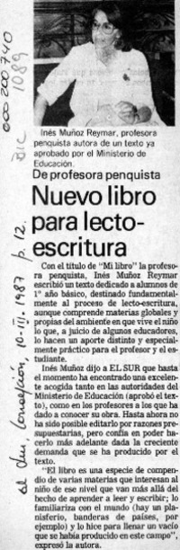 Nuevo libro para lectoescritura  [artículo].