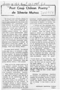 "Post Coup Chilean Poetry" de Silverio Muñoz  [artículo] Reinaldo Sandoval Durán.