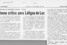 Buena crítica para "Látigos de luz"  [artículo] Eliana Godoy Godoy.