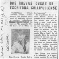 Dos nuevas obras de escritora collipullense  [artículo] Mario Grandón Castro.