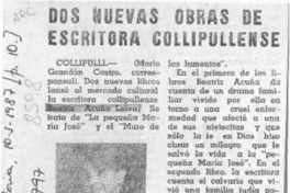 Dos nuevas obras de escritora collipullense  [artículo] Mario Grandón Castro.