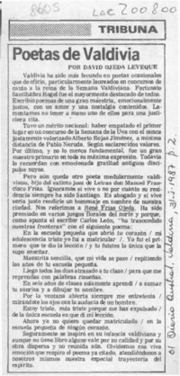 Poetas de Valdivia  [artículo] David Ojeda Leveque.