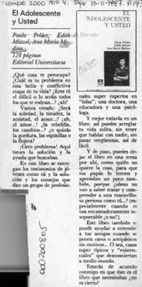 El adolescente y usted  [artículo].