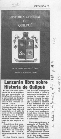 Lanzarán libro sobre Historia de Quilpué  [artículo].