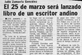 El 25 de marzo será lanzado libro de un escritor andino  [artículo] R.