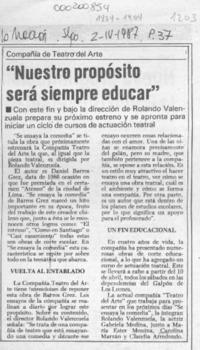 "Nuestro propósito será siempre educar"  [artículo].
