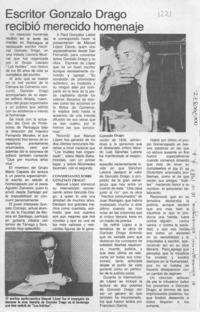 Escritor Gonzalo Drago recibió merecido homenaje  [artículo].