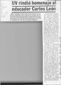 UV rindió homenaje al educador Carlos León  [artículo].