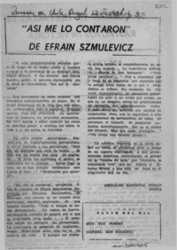 "Así me lo contaron", de Efraín Szmulewicz  [artículo] Reinaldo Sandoval Durán.
