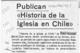 Publican "Historia de la Iglesia en Chile"  [artículo].