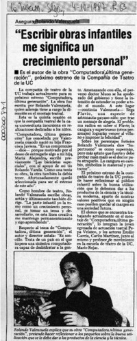 "Escribir obras infantiles me significa un crecimiento personal"  [artículo].