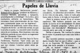 Papeles de lluvia  [artículo] Rodolfo Garcés Guzmán.