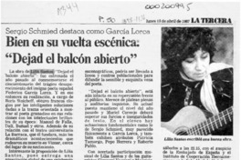 Bien en su vuelta escénica, "Dejad el balcón abierto"  [artículo].