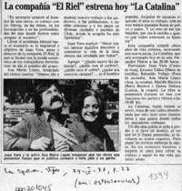 La Compañía "El Riel" estrena hoy "La Catalina"  [artículo].