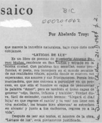"Látigos de luz"  [artículo] Abelardo Troy.