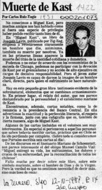 Muerte de Kast  [artículo] Carlos Ruiz-Tagle.