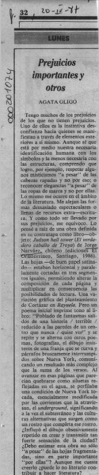Prejuicios importantes y otros  [artículo] Agata Gligo.