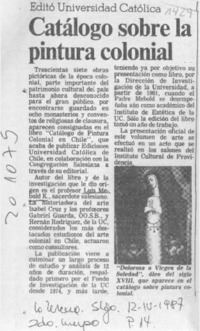 Catálogo sobre la pintura colonial  [artículo].