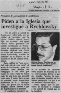 Piden a la Iglesia que investigue a Rychlowski  [artículo].
