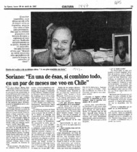 Soriano, "En una de ésas, si combino todo, en un par de meses me veo en Chile"  [artículo] Maura Brescia.