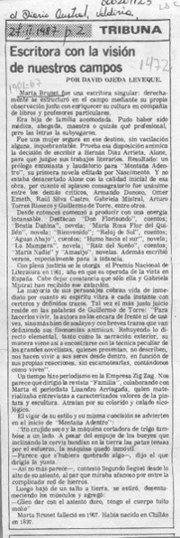 Escritora con la visión de nuestros campos  [artículo] David Ojeda Leveque.