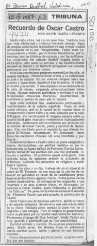 Recuerdo de Oscar Castro  [artículo] David Ojeda Leveque.