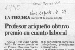 Profesor ariqueño obtuvo premio en cuento laboral  [artículo] Juan Carlos Poli.