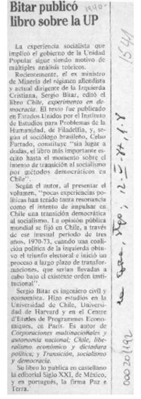 Bitar publicó libro sobre la UP  [artículo].