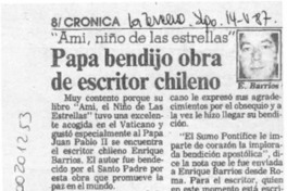 Papa bendijo obra de escritor chileno  [artículo].