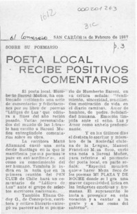 Poeta local recibe positivos comentarios  [artículo].
