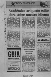 Académico ariqueño editó obra sobre nuestro idioma  [artículo].