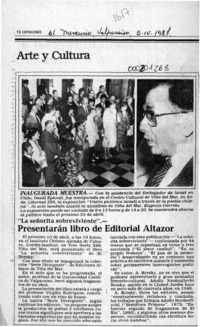Presentarán libro de Editorial Altazor  [artículo].