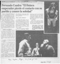 Fernando Cuadra, "El Huinca emperador pierde el contacto con su pueblo y conoce la soledad"  [artículo].