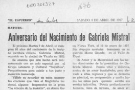 Aniversario del nacimiento de Gabriela Mistral  [artículo] Trilico.