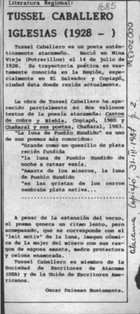Tussel Caballero Iglesias (1928- )  [artículo] Oscar Paineán Bustamante.