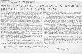 Trascendente homenaje a Gabriela Mistral en su natalicio  [artículo].