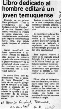 Libro dedicado al hombre editará un joven temuquense  [artículo].
