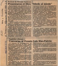 Presentaron el libro "Miedo al miedo"  [artículo].