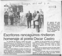 Escritores rancagüinos rindieron homenaje al poeta Oscar Castro  [artículo] .
