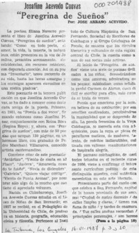 Josefina Acevedo Cuevas, "Peregrina de sueños"  [artículo] José Arraño Acevedo.