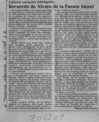 Recuerdo de Alvaro de la Fuente Morel  [artículo] Manuel Astica Fuentes.