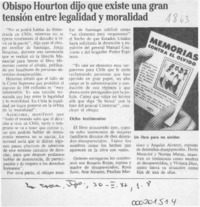 Obispo Hourton dijo que existe una gran tensión entre legalidad y moralidad  [artículo].