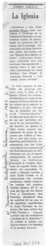 La Iglesia  [artículo] Andrés Sabella.