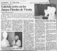 Gabriela revive en los juegos florales de Vicuña  [artículo] Ruby Weitzel.