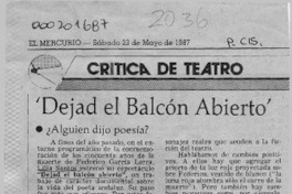 Dejad el balcón abierto  [artículo] Eduardo Guerrero.