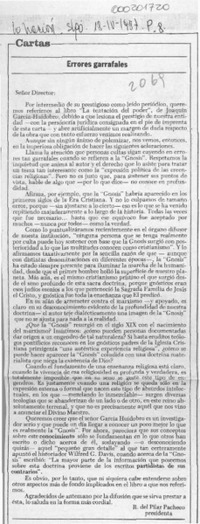 Errores garrafales  [artículo] R. del Pilar Pacheco.